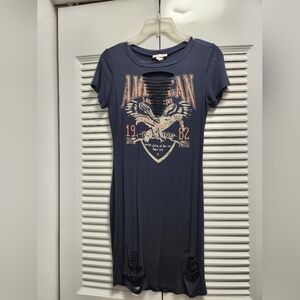 January 7 USA Distressed Graphic T-Shirt Dress – Size Medium